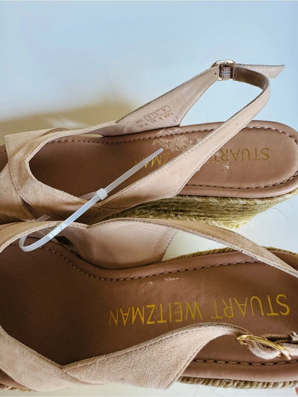 Stuart Weitzman Blush Suede Espadrille Wedge Sandals